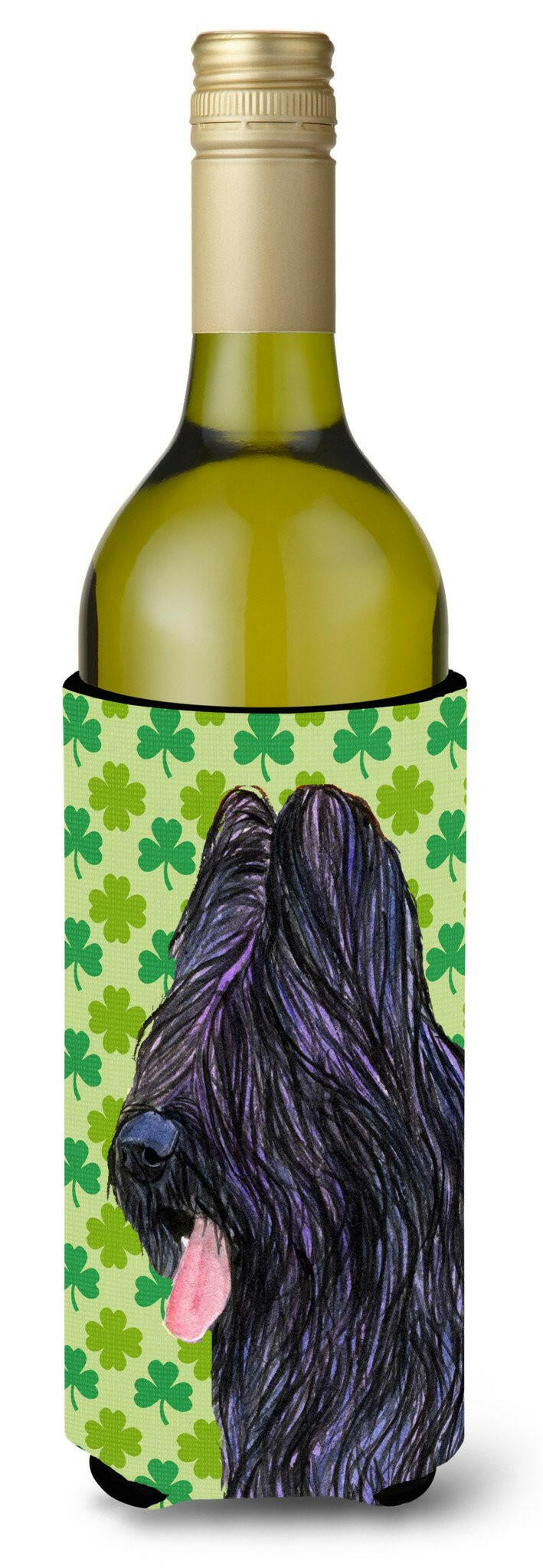 Briard St. Patrick&#39;s Day Shamrock Portrait Wine Bottle Beverage Insulator Beverage Insulator Hugger by Caroline&#39;s Treasures