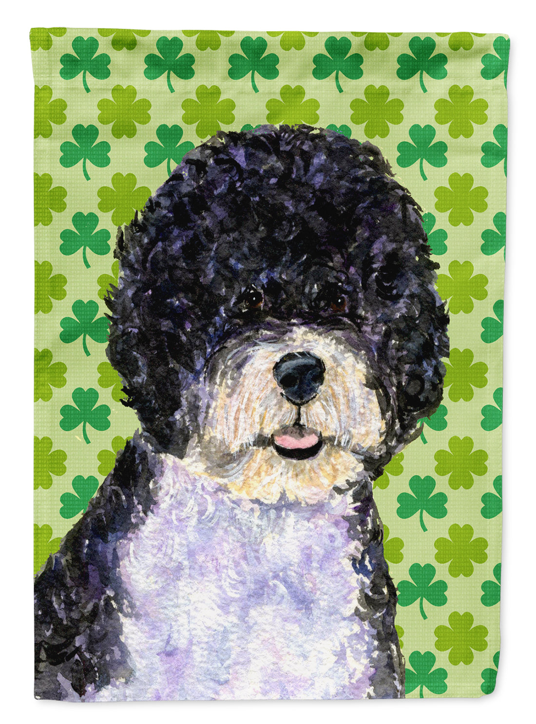 Portuguese Water Dog St. Patrick&#39;s Day Shamrock Portrait Flag Canvas House Size  the-store.com.