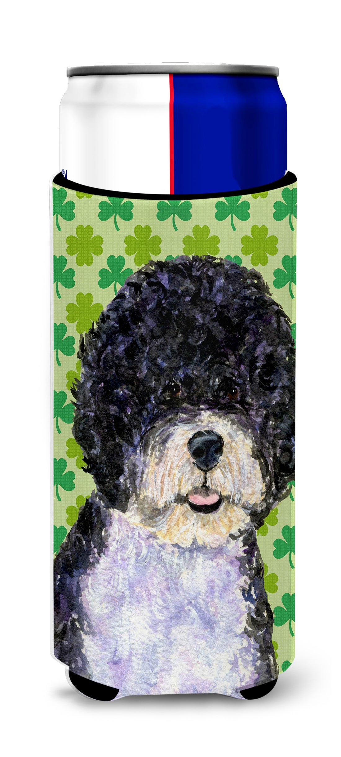 Portuguese Water Dog St. Patrick&#39;s Day Shamrock Ultra Beverage Insulators for slim cans SS4421MUK.