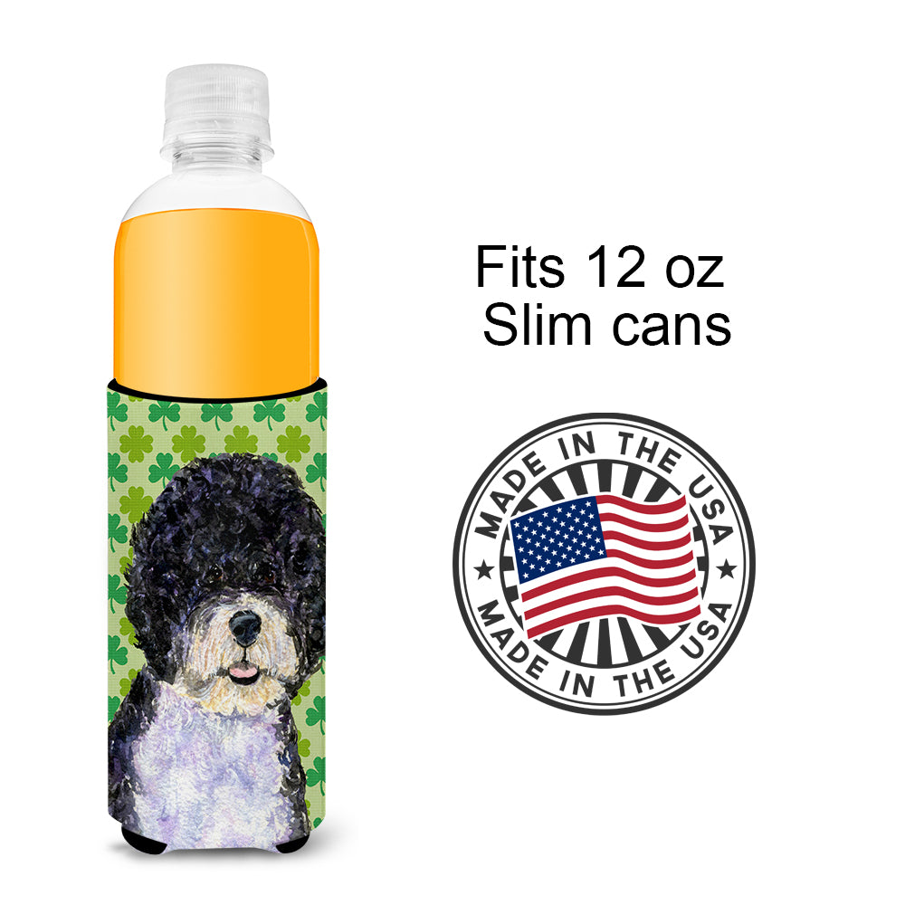 Portuguese Water Dog St. Patrick's Day Shamrock Ultra Beverage Insulators for slim cans SS4421MUK.