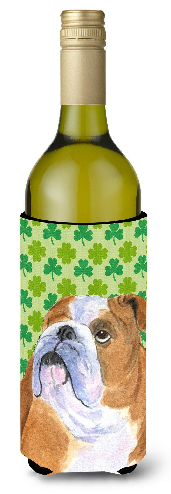 Bulldog English St. Patrick&#39;s Day Shamrock  Wine Bottle Beverage Insulator Beverage Insulator Hugger by Caroline&#39;s Treasures