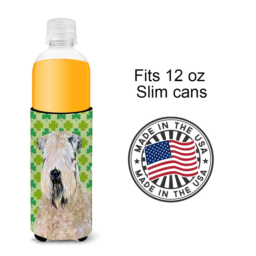 Wheaten Terrier Soft Coated St. Patrick's Day Shamrock Ultra Beverage Insulators for slim cans SS4424MUK.