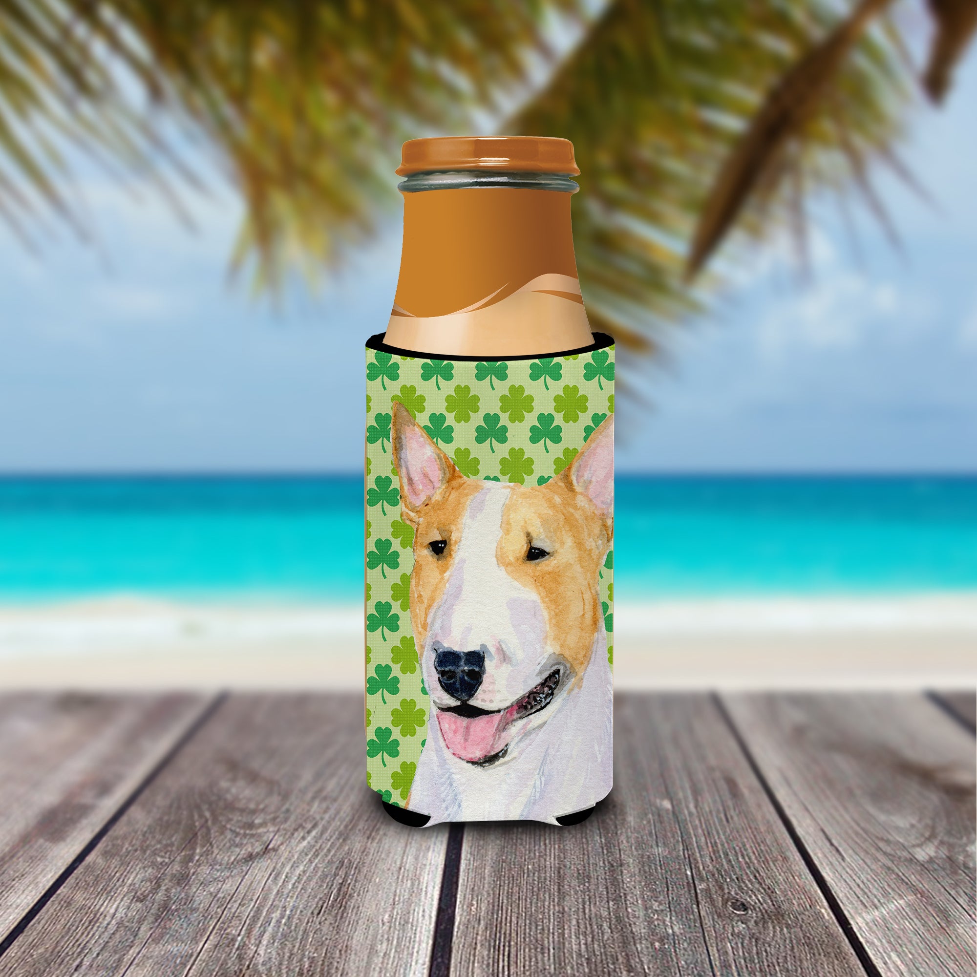 Bull Terrier St. Patrick's Day Shamrock Portrait Ultra Beverage Insulators for slim cans SS4427MUK.