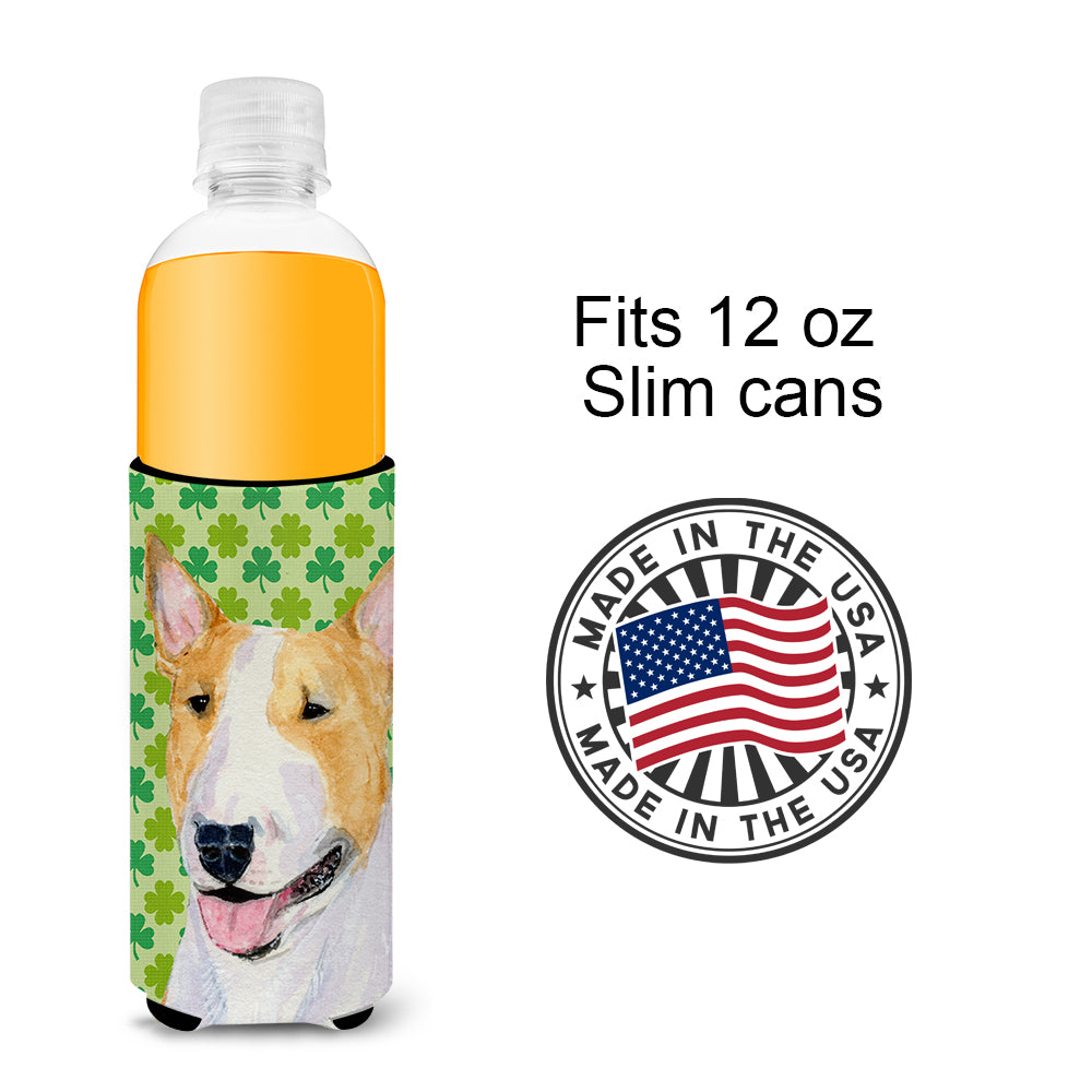 Bull Terrier St. Patrick's Day Shamrock Portrait Ultra Beverage Insulators for slim cans SS4427MUK.