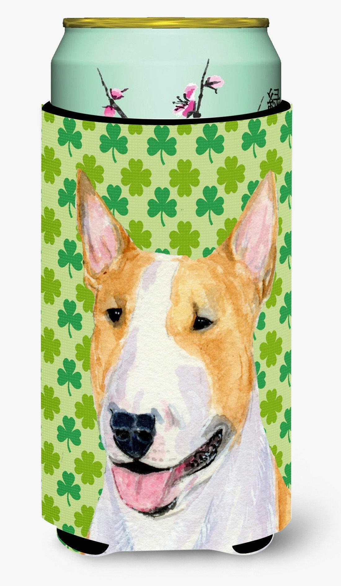 Bull Terrier St. Patrick&#39;s Day Shamrock Portrait  Tall Boy Beverage Insulator Beverage Insulator Hugger by Caroline&#39;s Treasures