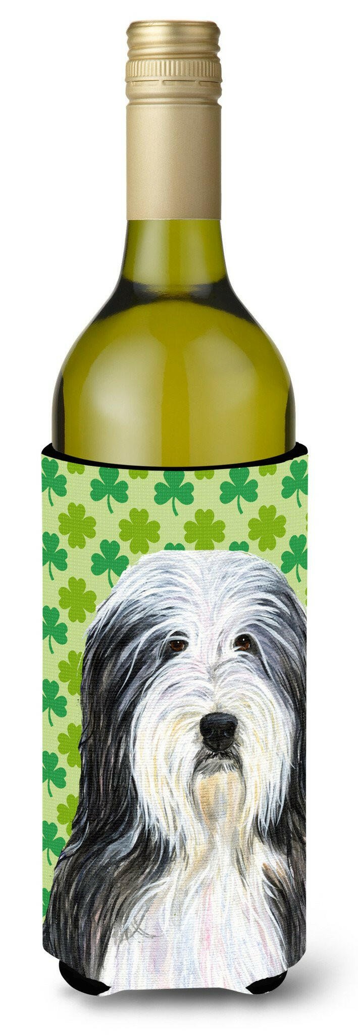 Bearded Collie St. Patrick&#39;s Day Shamrock Portrait Wine Bottle Beverage Insulator Beverage Insulator Hugger by Caroline&#39;s Treasures