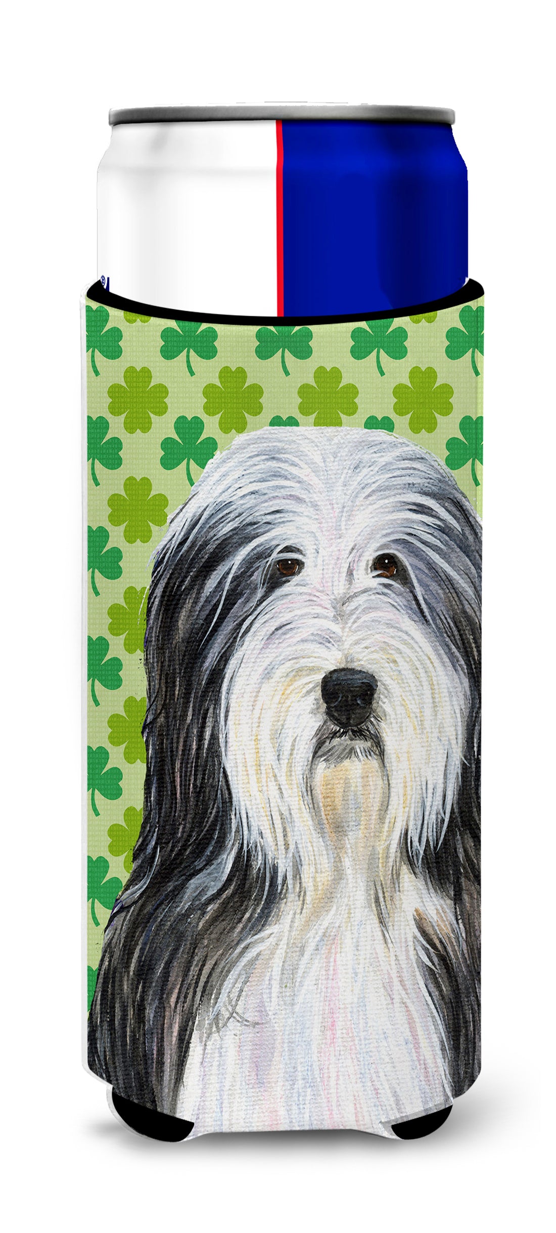 Bearded Collie St. Patrick&#39;s Day Shamrock Portrait Ultra Beverage Insulators for slim cans SS4428MUK