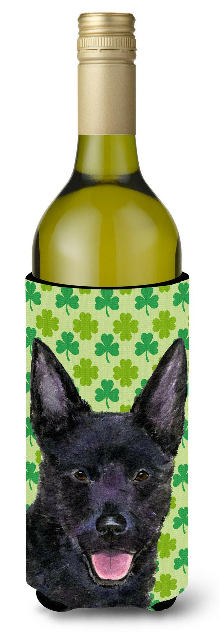 Australian Kelpie St. Patrick&#39;s Day Shamrock Portrait Wine Bottle Beverage Insulator Beverage Insulator Hugger by Caroline&#39;s Treasures