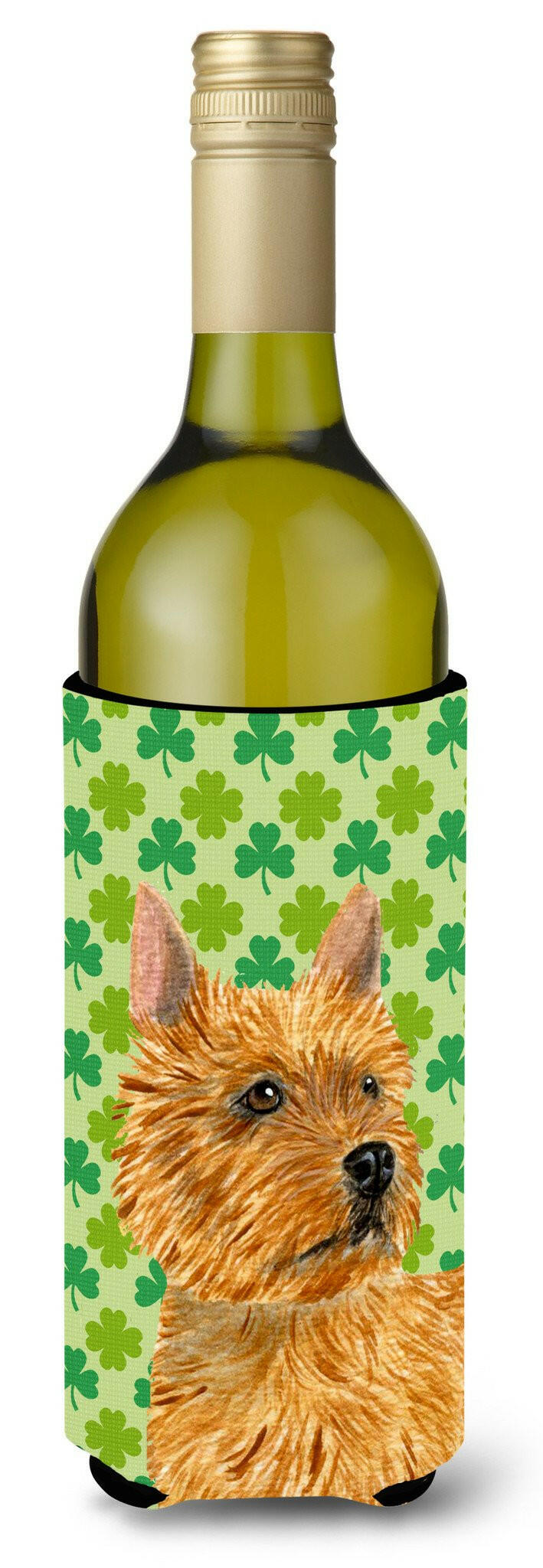 Norwich Terrier St. Patrick&#39;s Day Shamrock Portrait Wine Bottle Beverage Insulator Beverage Insulator Hugger by Caroline&#39;s Treasures