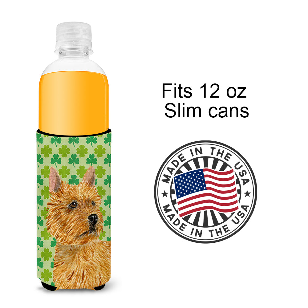 Norwich Terrier St. Patrick's Day Shamrock Portrait Ultra Beverage Insulators for slim cans SS4430MUK.