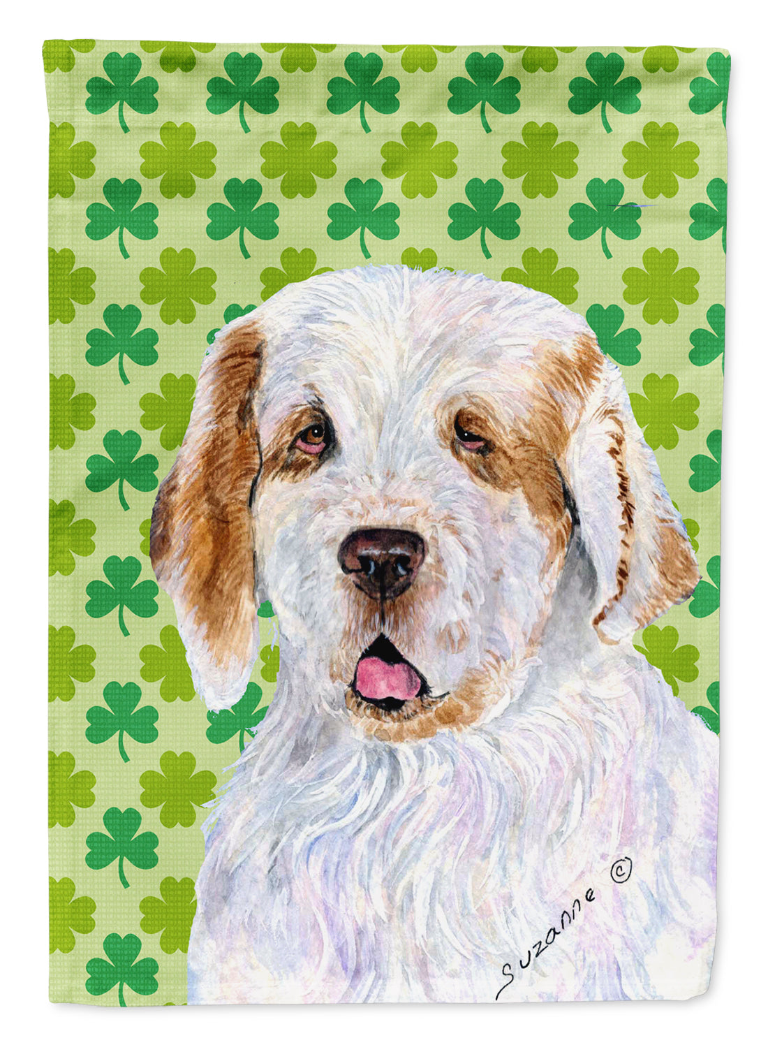 Clumber Spaniel St. Patrick&#39;s Day Shamrock Portrait Flag Canvas House Size  the-store.com.
