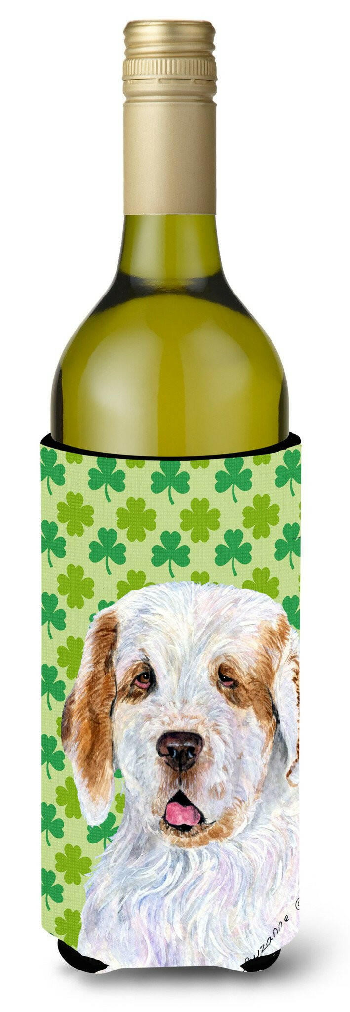 Clumber Spaniel St. Patrick&#39;s Day Shamrock Portrait Wine Bottle Beverage Insulator Beverage Insulator Hugger by Caroline&#39;s Treasures