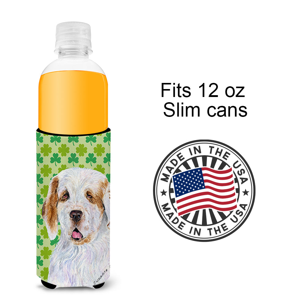 Clumber Spaniel St. Patrick's Day Shamrock Portrait Ultra Beverage Insulators for slim cans SS4431MUK.