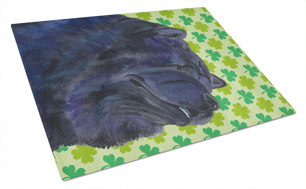 Chow Chow St. Patrick&#39;s Day Shamrock Portrait Glass Cutting Board Large by Caroline&#39;s Treasures