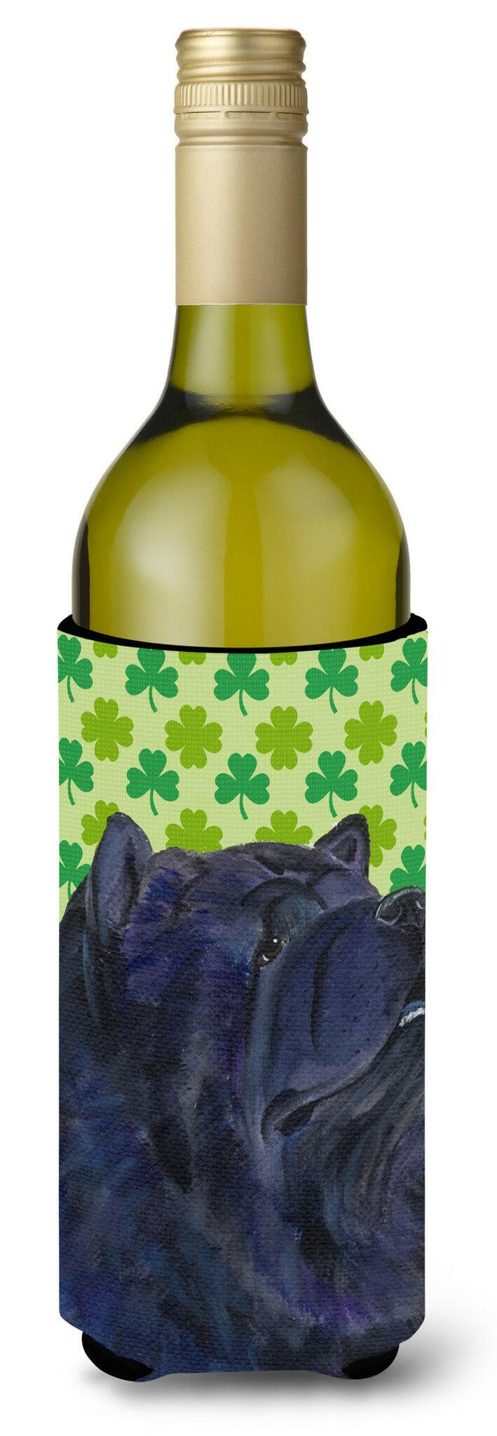Chow Chow St. Patrick&#39;s Day Shamrock Portrait Wine Bottle Beverage Insulator Beverage Insulator Hugger by Caroline&#39;s Treasures