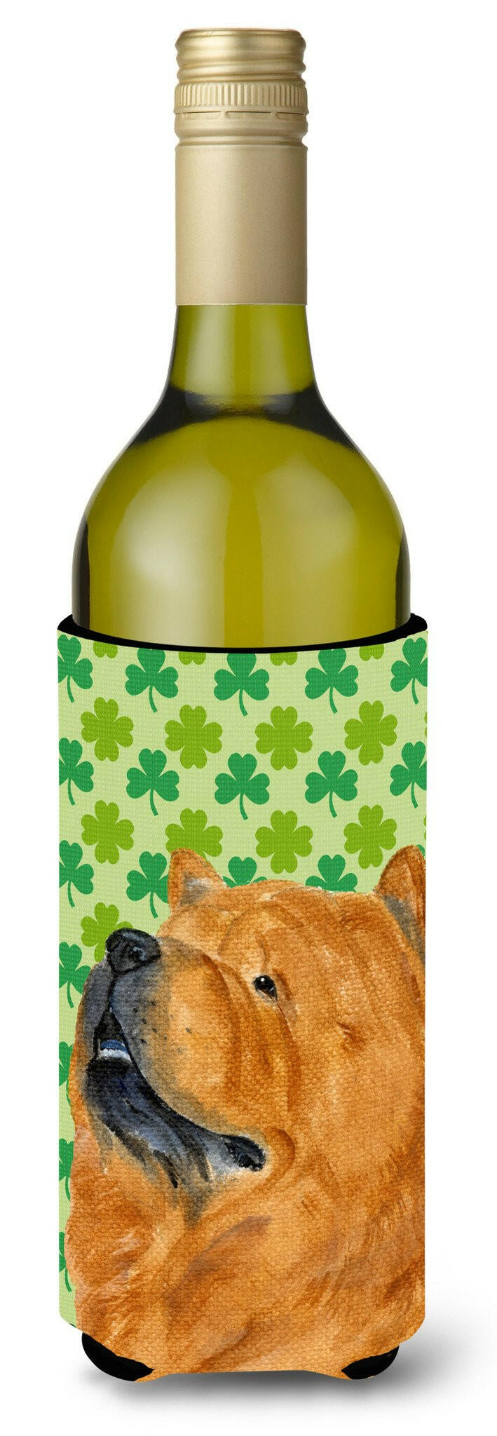 Chow Chow St. Patrick&#39;s Day Shamrock Portrait Wine Bottle Beverage Insulator Beverage Insulator Hugger by Caroline&#39;s Treasures