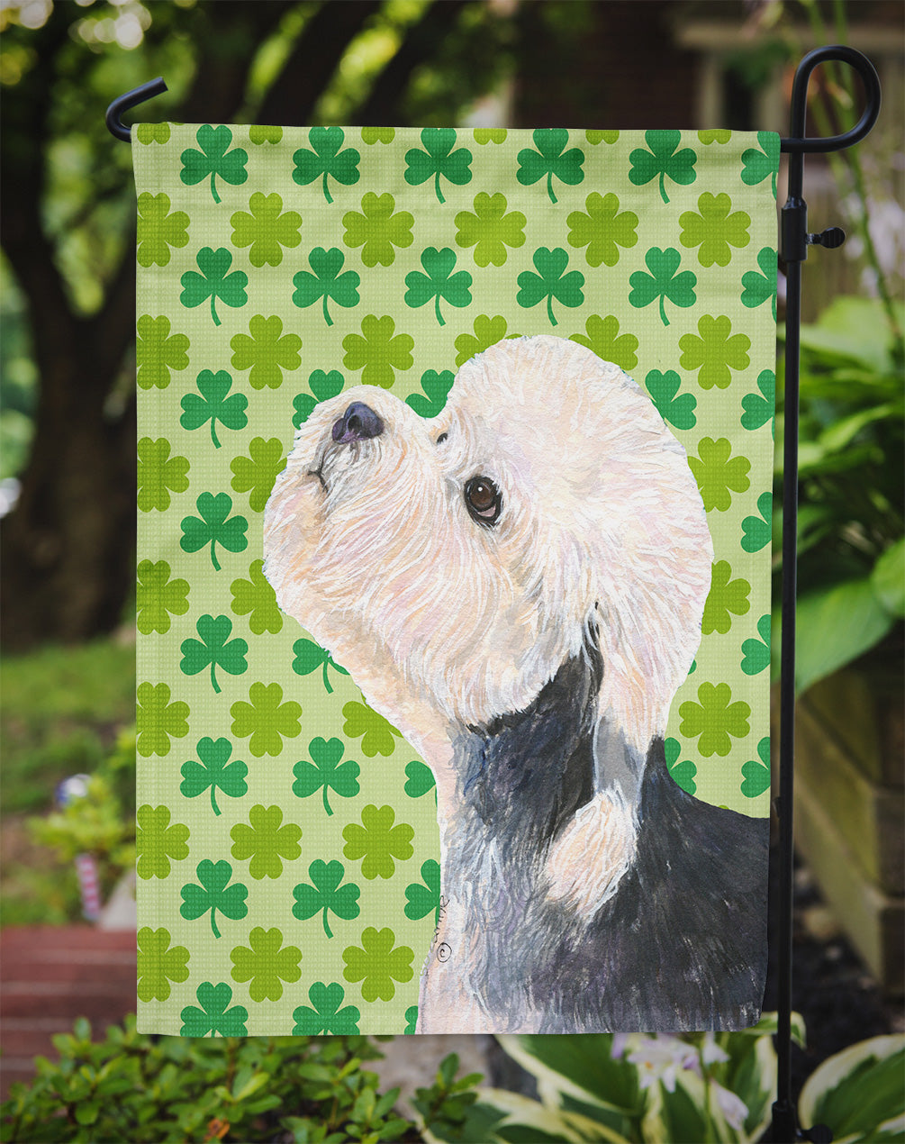Dandie Dinmont Terrier St. Patrick's Day Shamrock Flag Garden Size.