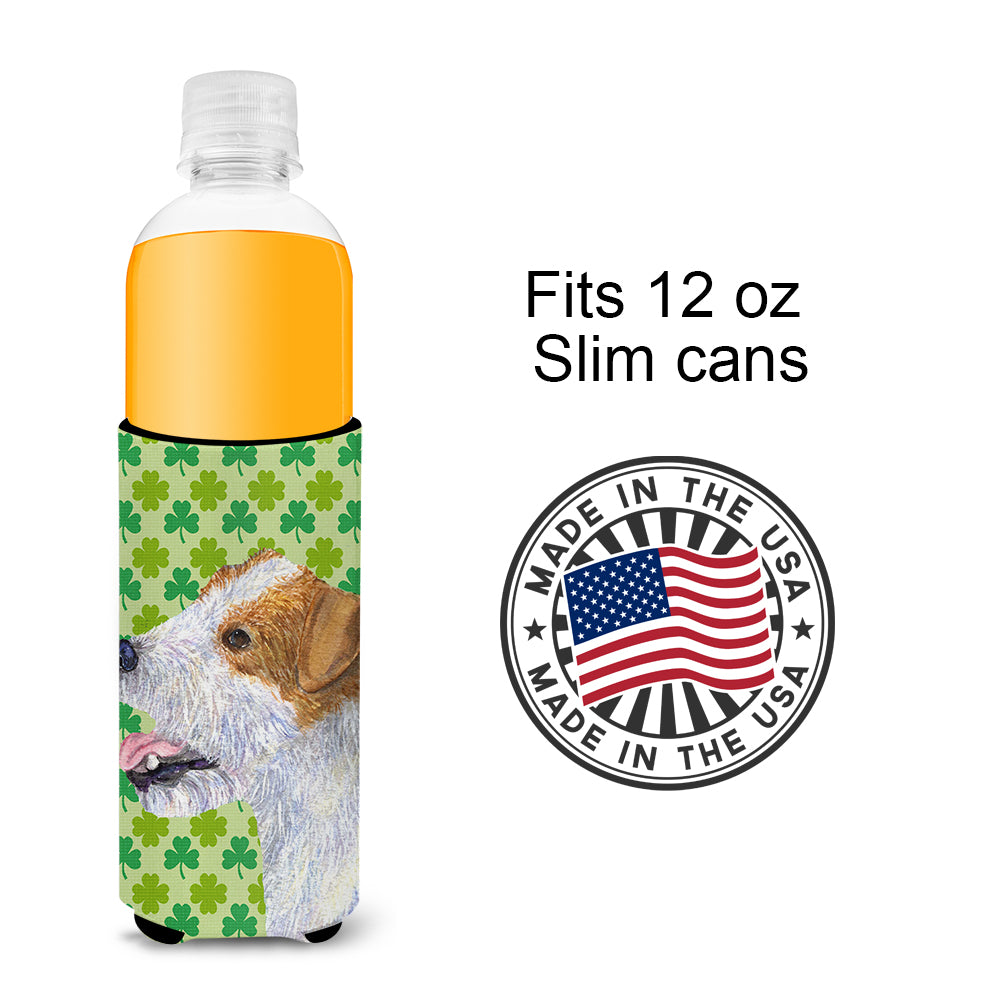 Jack Russell Terrier St. Patrick's Day Shamrock Portrait Ultra Beverage Insulators for slim cans SS4435MUK.