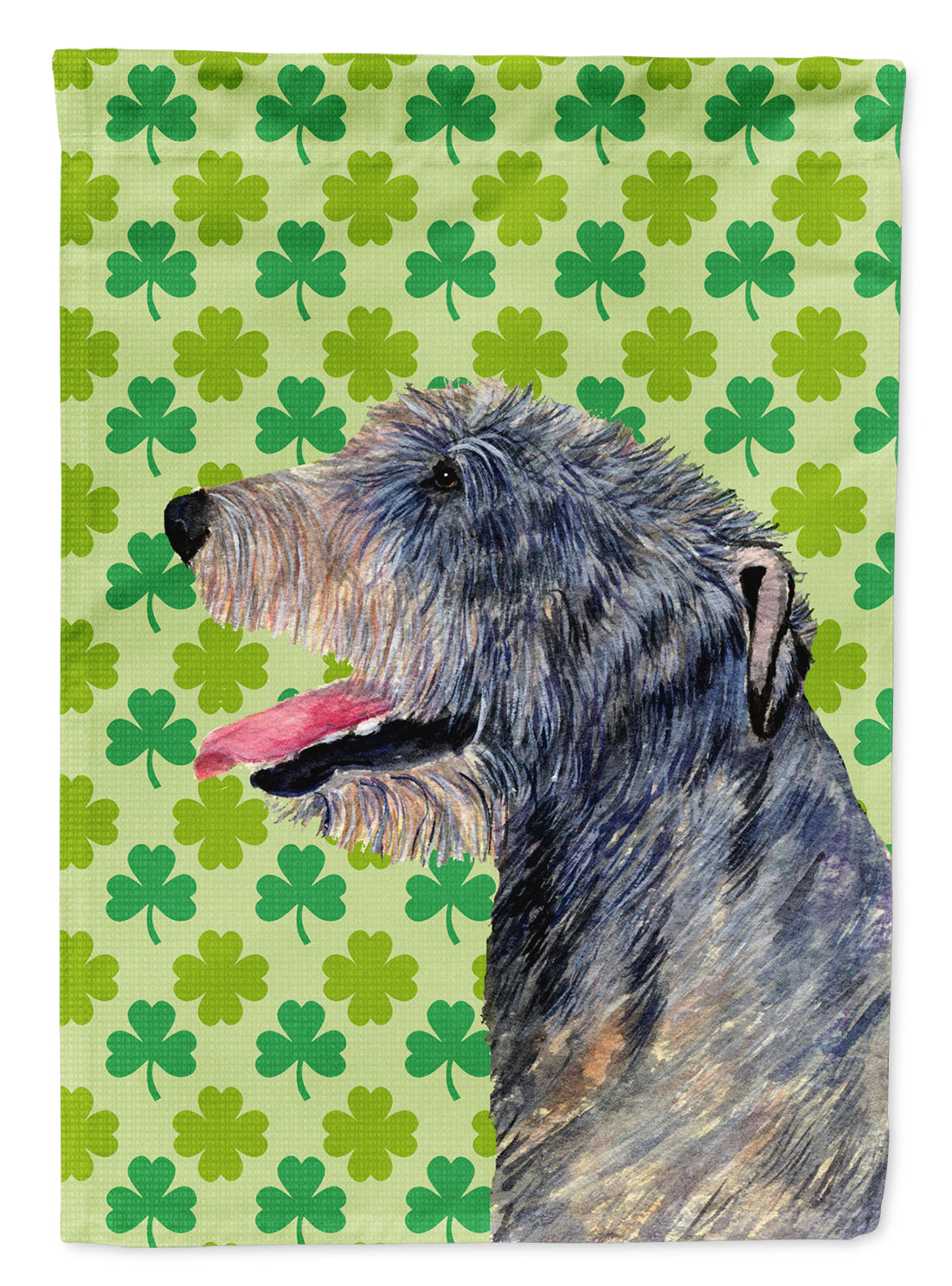 Irish Wolfhound St. Patrick&#39;s Day Shamrock Portrait Flag Canvas House Size