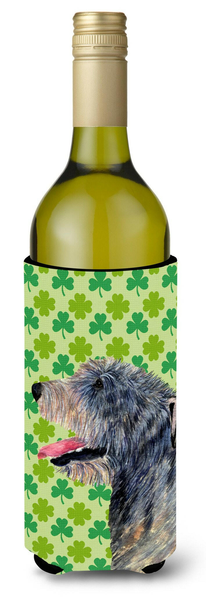 Irish Wolfhound St. Patrick&#39;s Day Shamrock Portrait Wine Bottle Beverage Insulator Beverage Insulator Hugger by Caroline&#39;s Treasures