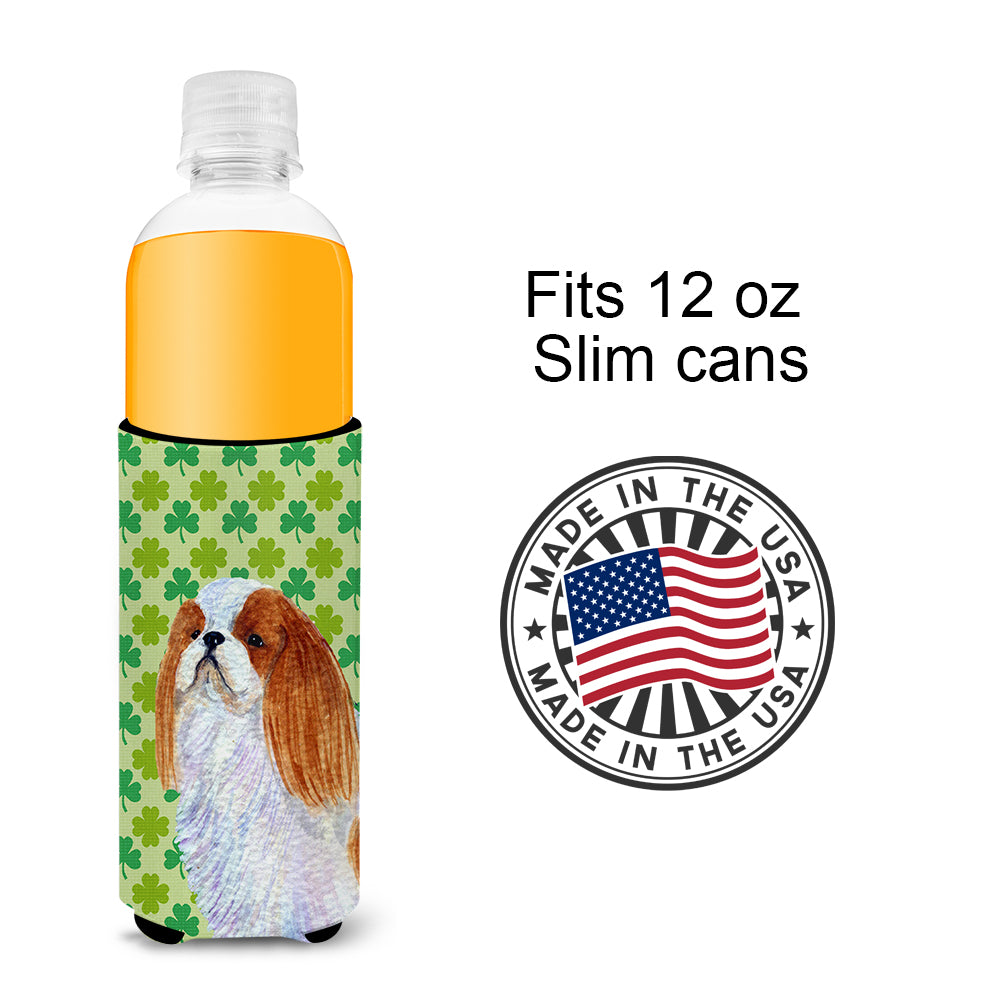 English Toy Spaniel St. Patrick's Day Shamrock Portrait Ultra Beverage Insulators for slim cans SS4438MUK.