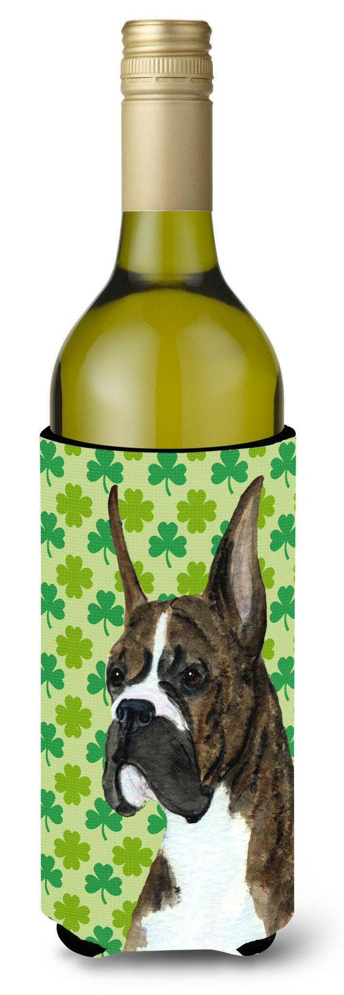 Boxer St. Patrick&#39;s Day Shamrock  Wine Bottle Beverage Insulator Beverage Insulator Hugger by Caroline&#39;s Treasures