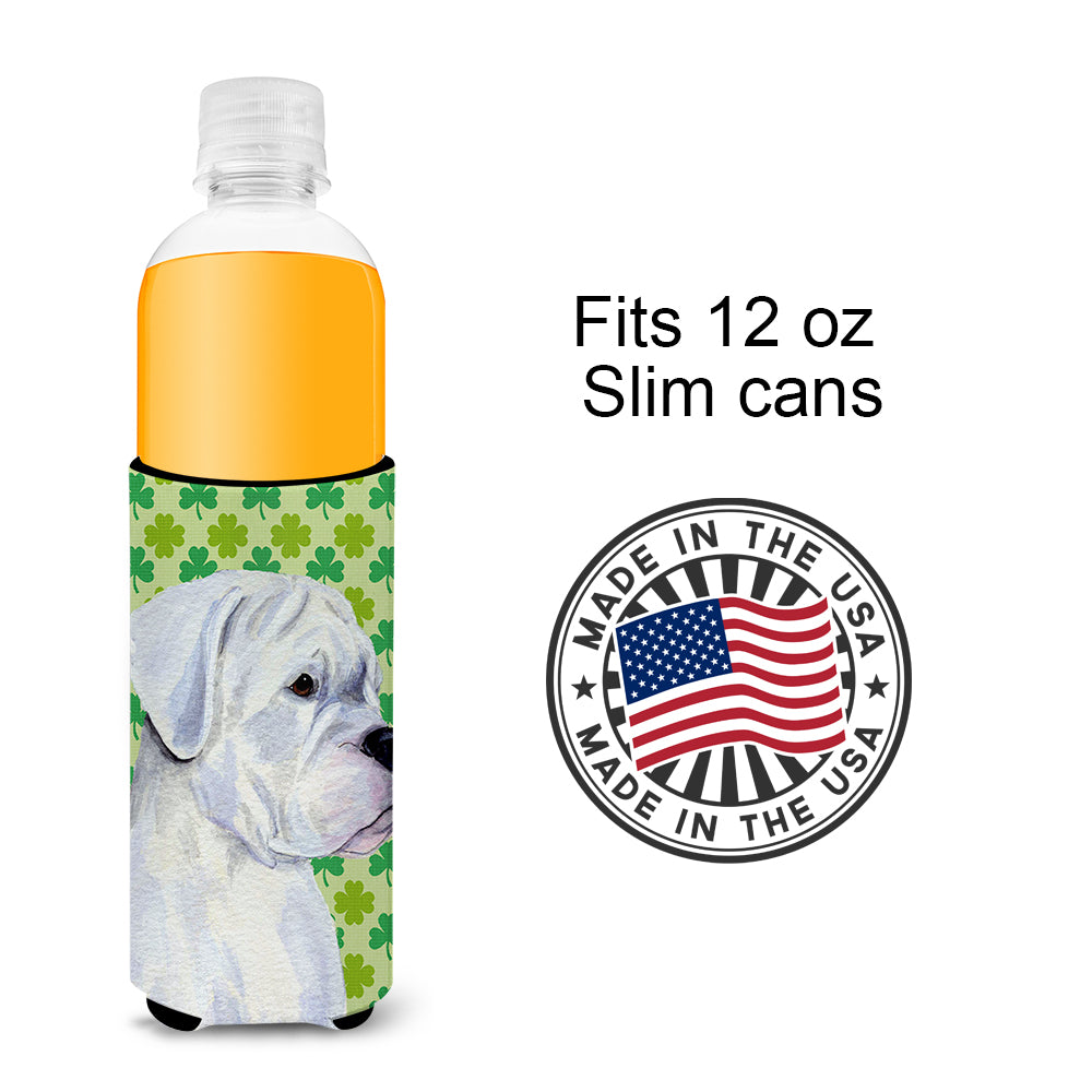 Boxer St. Patrick's Day Shamrock Portrait Ultra Beverage Insulators for slim cans SS4440MUK.
