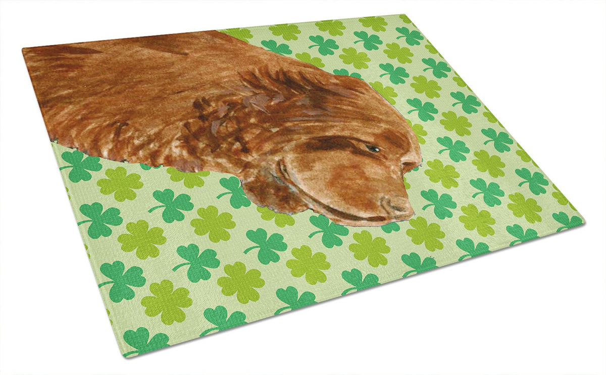 Sussex Spaniel St. Patrick&#39;s Day Shamrock Portrait Glass Cutting Board Large by Caroline&#39;s Treasures