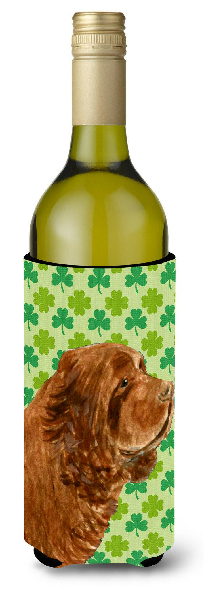 Sussex Spaniel St. Patrick&#39;s Day Shamrock Portrait Wine Bottle Beverage Insulator Beverage Insulator Hugger by Caroline&#39;s Treasures