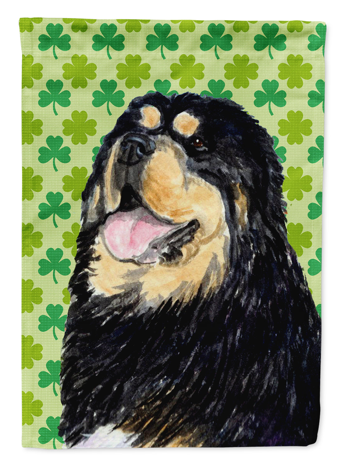 Tibetan Mastiff St. Patrick&#39;s Day Shamrock Portrait Flag Canvas House Size  the-store.com.
