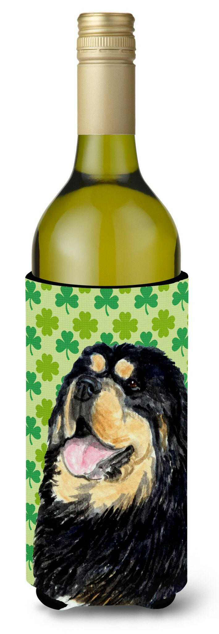 Tibetan Mastiff St. Patrick&#39;s Day Shamrock Portrait Wine Bottle Beverage Insulator Beverage Insulator Hugger by Caroline&#39;s Treasures