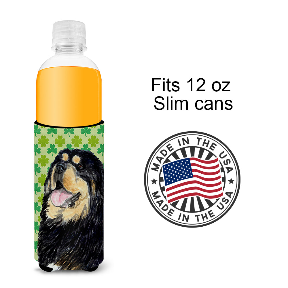 Tibetan Mastiff St. Patrick's Day Shamrock Portrait Ultra Beverage Insulators for slim cans SS4443MUK.