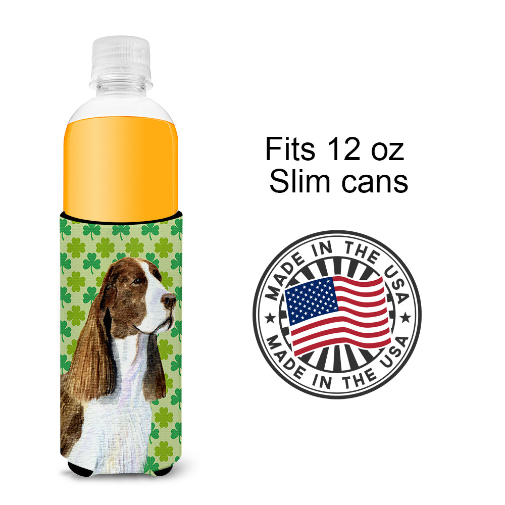 Springer Spaniel St. Patrick's Day Shamrock Portrait Ultra Beverage Insulators for slim cans SS4444MUK.