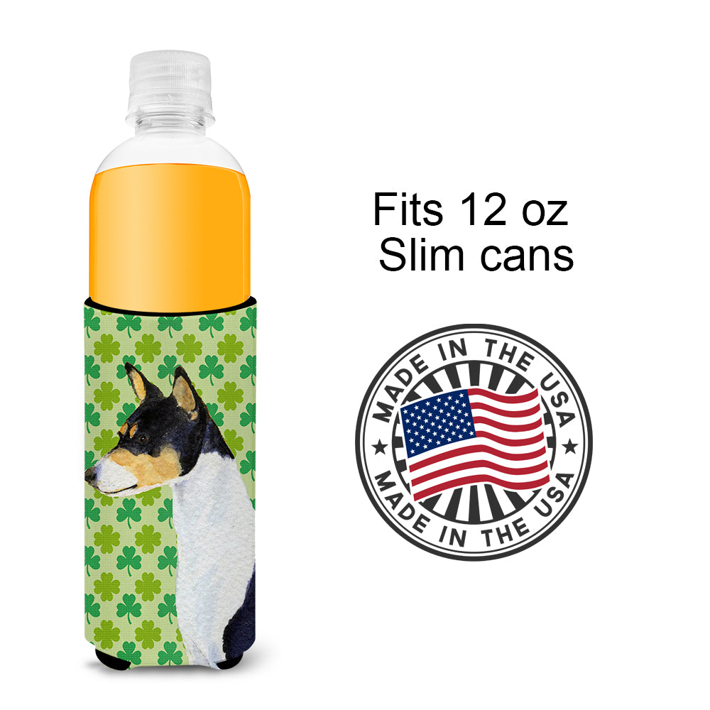 Basenji St. Patrick's Day Shamrock Portrait Ultra Beverage Insulators for slim cans SS4445MUK