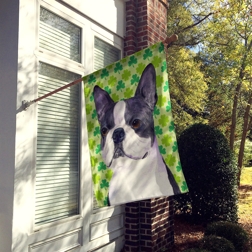 Boston Terrier St. Patrick's Day Shamrock Portrait Flag Canvas House Size  the-store.com.