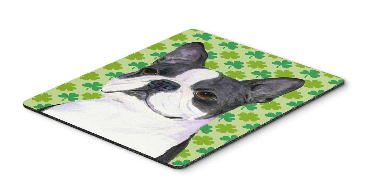 Boston Terrier St. Patrick&#39;s Day Shamrock Portrait Mouse Pad, Hot Pad or Trivet by Caroline&#39;s Treasures