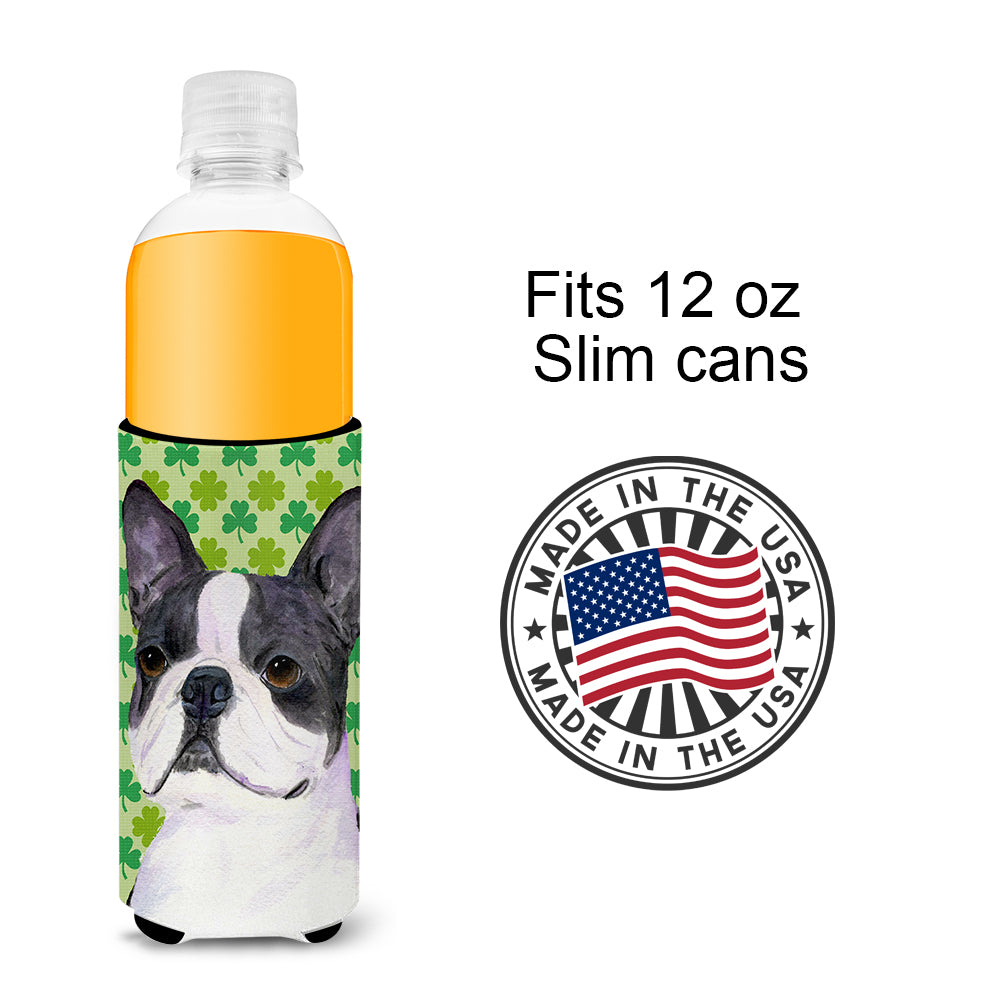 Boston Terrier St. Patrick's Day Shamrock Portrait Ultra Beverage Insulators for slim cans SS4447MUK.