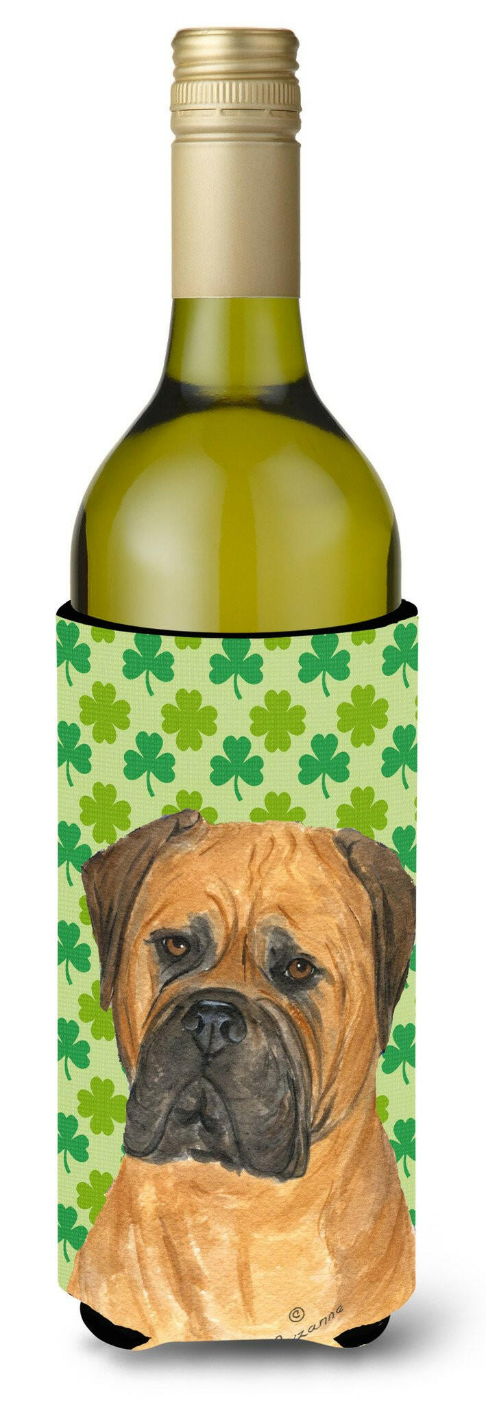 Bullmastiff St. Patrick&#39;s Day Shamrock Portrait Wine Bottle Beverage Insulator Beverage Insulator Hugger by Caroline&#39;s Treasures