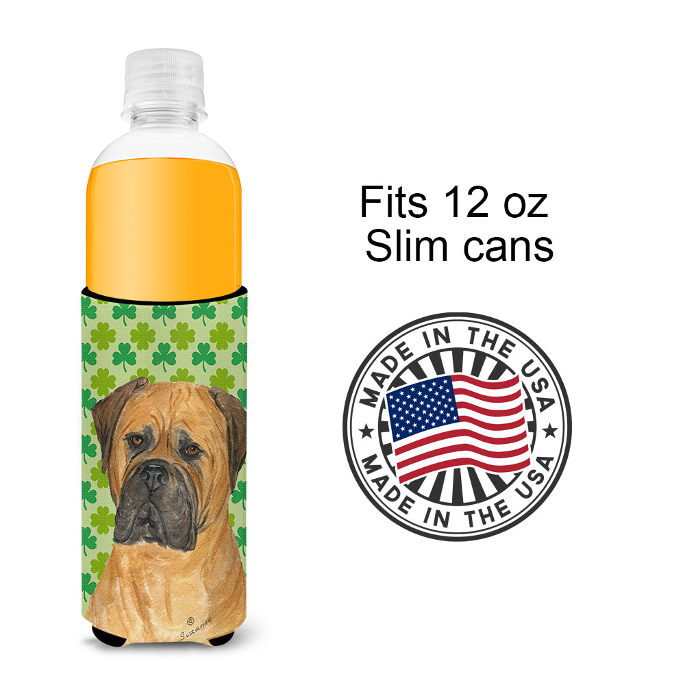 Bullmastiff St. Patrick's Day Shamrock Portrait Ultra Beverage Insulators for slim cans SS4448MUK.