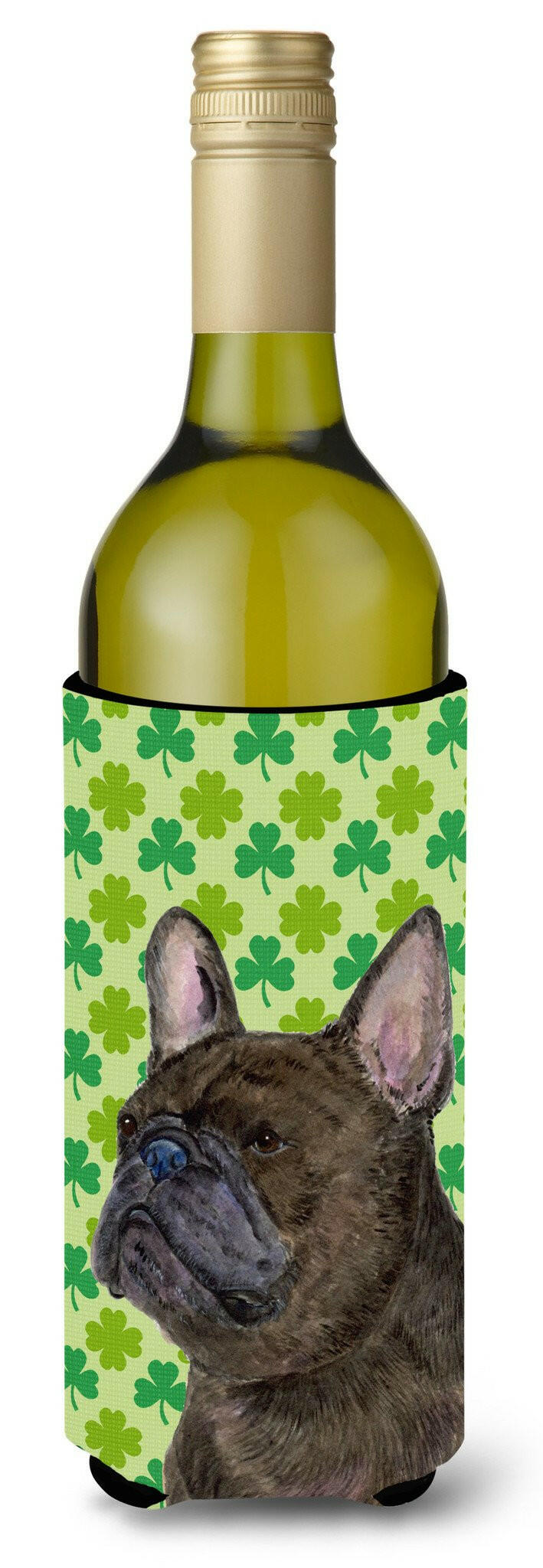 French Bulldog St. Patrick&#39;s Day Shamrock Portrait Wine Bottle Beverage Insulator Beverage Insulator Hugger by Caroline&#39;s Treasures