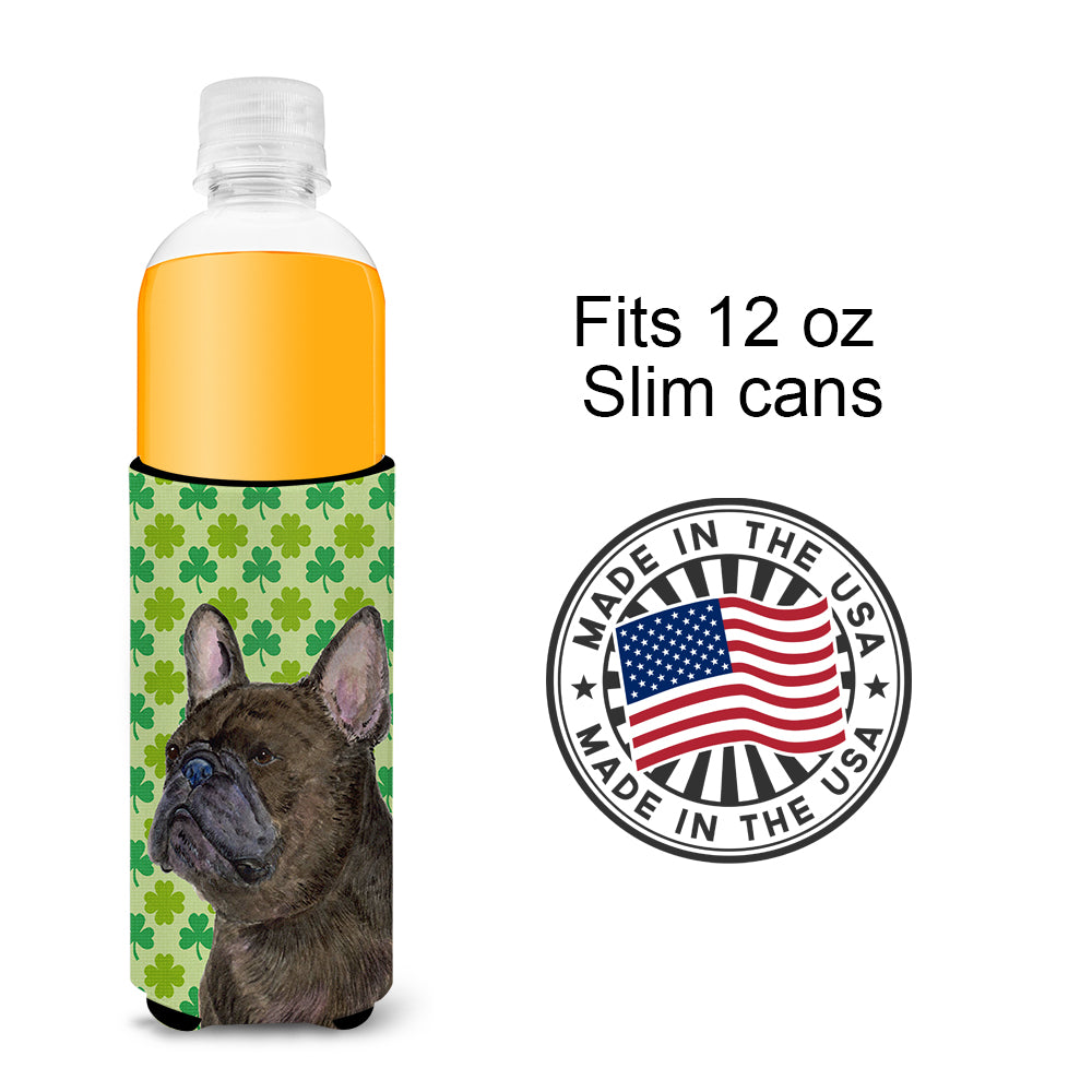 French Bulldog St. Patrick's Day Shamrock Portrait Ultra Beverage Insulators for slim cans SS4450MUK.