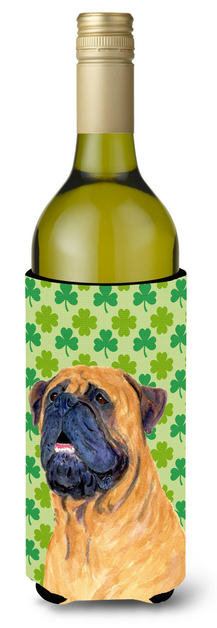 Mastiff St. Patrick&#39;s Day Shamrock Portrait Wine Bottle Beverage Insulator Beverage Insulator Hugger by Caroline&#39;s Treasures