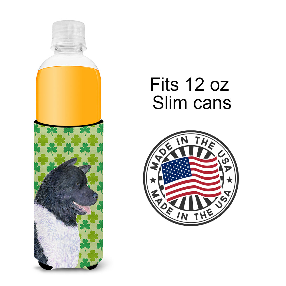 Akita St. Patrick's Day Shamrock Portrait Ultra Beverage Insulators for slim cans SS4452MUK.