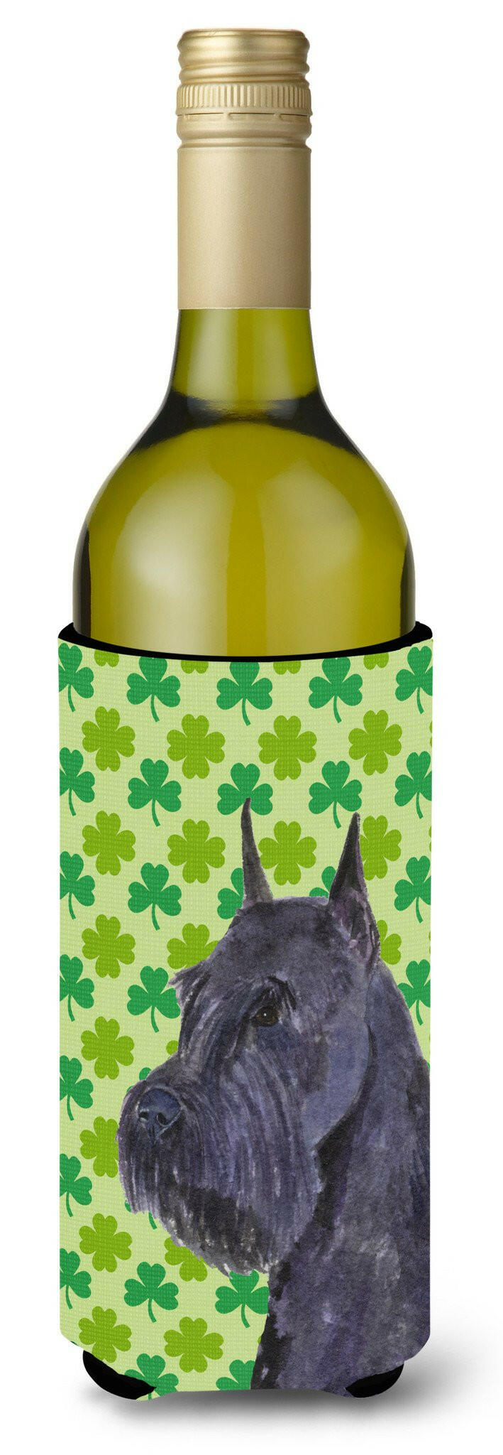 Schnauzer Giant St. Patrick&#39;s Day Shamrock Portrait Wine Bottle Beverage Insulator Beverage Insulator Hugger by Caroline&#39;s Treasures