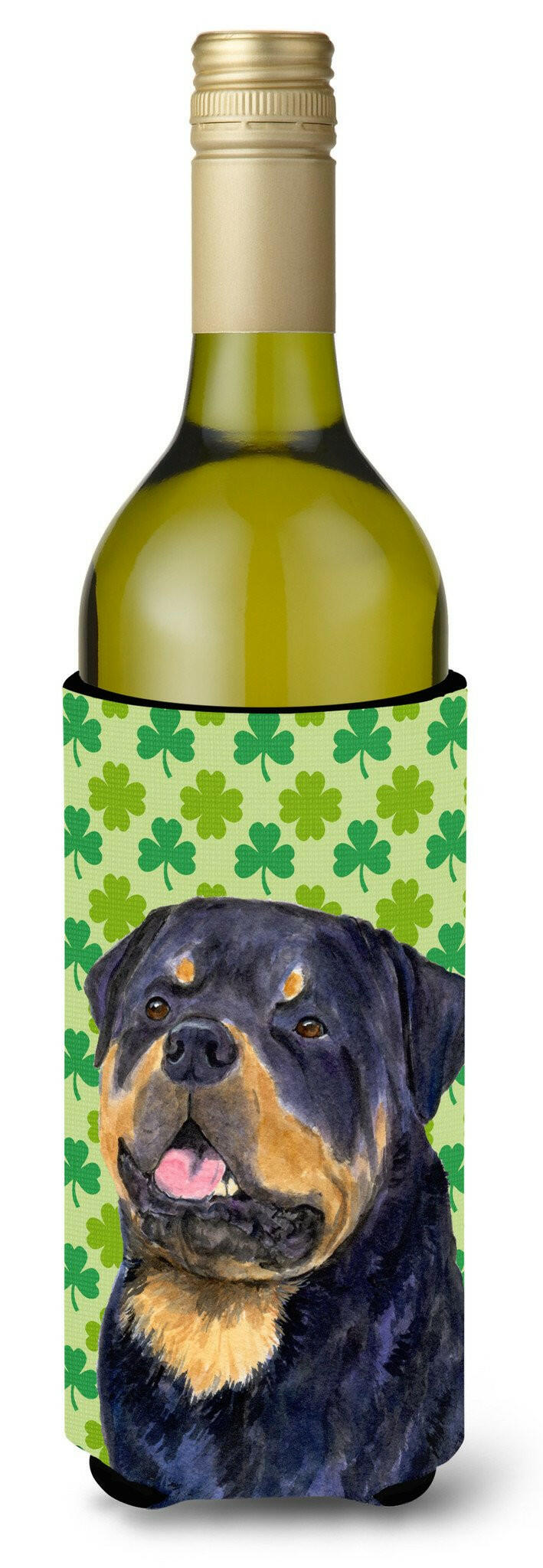 Rottweiler St. Patrick&#39;s Day Shamrock Portrait Wine Bottle Beverage Insulator Beverage Insulator Hugger by Caroline&#39;s Treasures