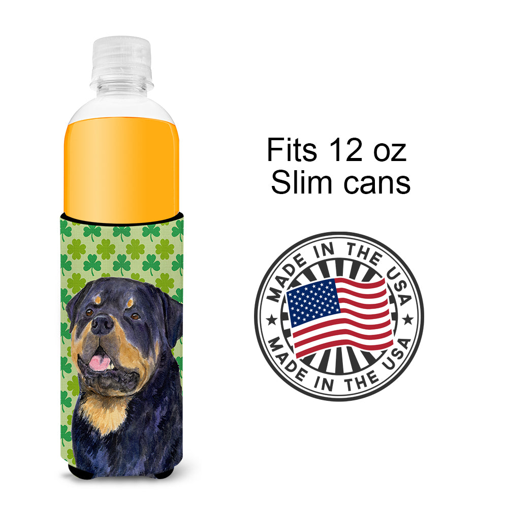Rottweiler St. Patrick's Day Shamrock Portrait Ultra Beverage Insulators for slim cans SS4455MUK.