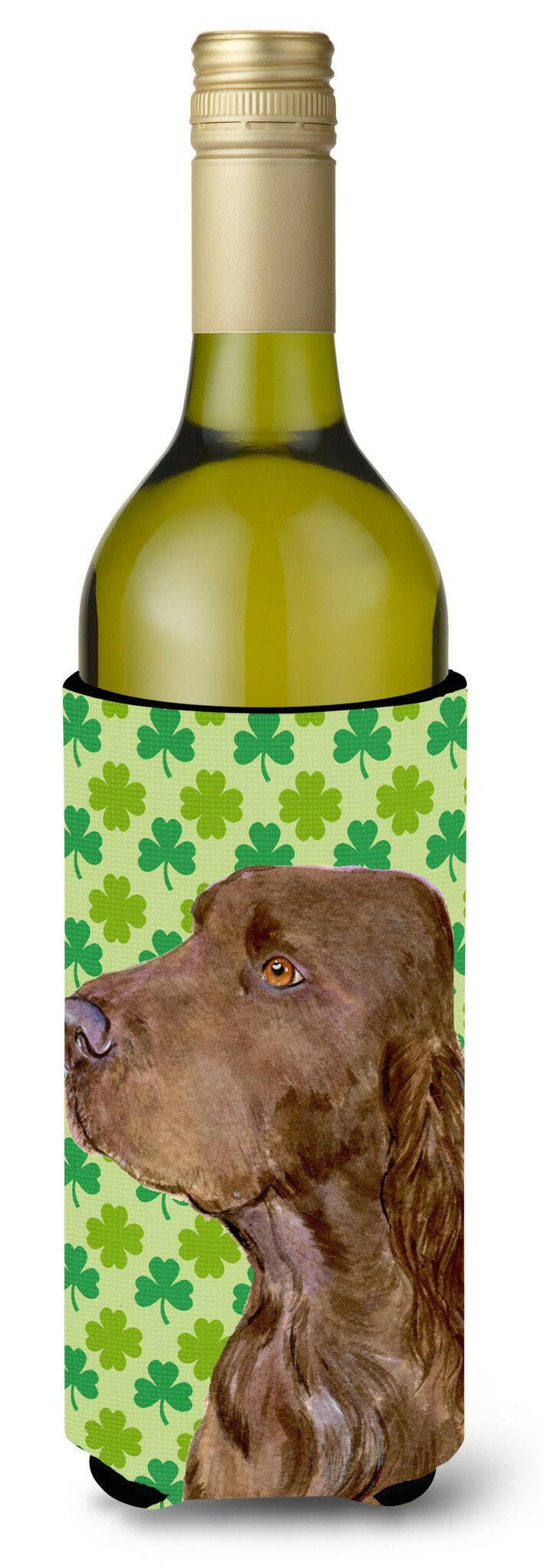 Field Spaniel St. Patrick&#39;s Day Shamrock Portrait Wine Bottle Beverage Insulator Beverage Insulator Hugger by Caroline&#39;s Treasures