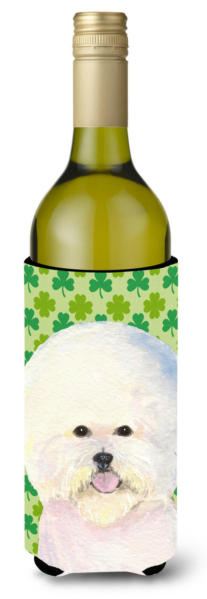 Bichon Frise St. Patrick&#39;s Day Shamrock Portrait Wine Bottle Beverage Insulator Beverage Insulator Hugger by Caroline&#39;s Treasures