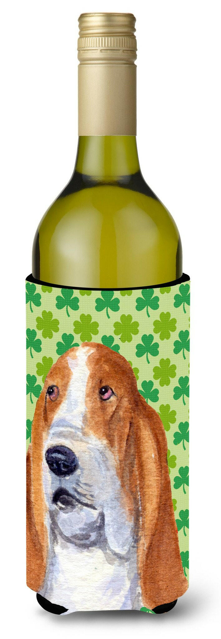 Basset Hound St. Patrick's Day Shamrock Portrait Wine Bottle Beverage Insulator Beverage Insulator Hugger by Caroline's Treasures