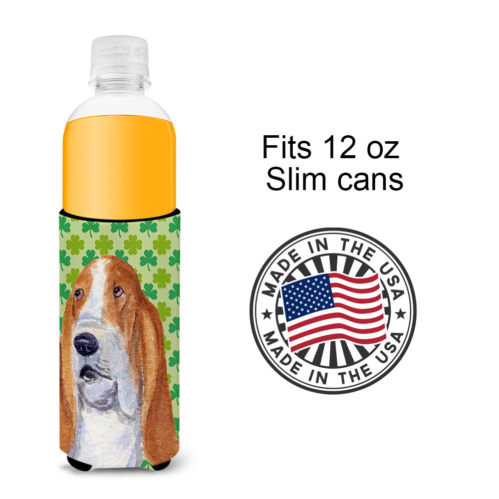 Basset Hound St. Patrick's Day Shamrock Portrait Ultra Beverage Insulators for slim cans SS4459MUK.